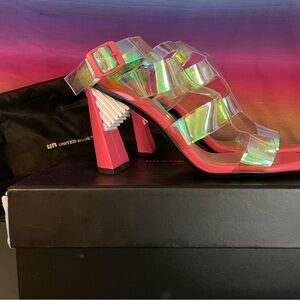 United Nude Sonar Hi Fresh Pink Lift Heel Iridescent Sandals Size 8.5